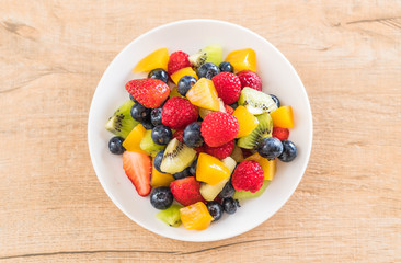 mixed fresh fruits (strawberry, raspberry, blueberry, kiwi, mango)