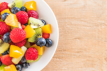 mixed fresh fruits (strawberry, raspberry, blueberry, kiwi, mango)