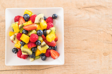 mixed fresh fruits (strawberry, raspberry, blueberry, kiwi, mango)