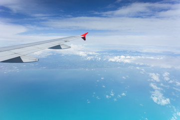 Fototapeta premium aerial view gulf of Thailand looking through airplane window