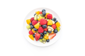 mixed fresh fruits (strawberry, raspberry, blueberry, kiwi, mango)