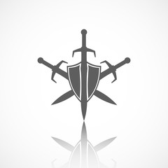 Abstract vector icon - shield and sword with reflect.