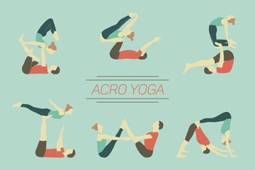 Set of acro yoga poses