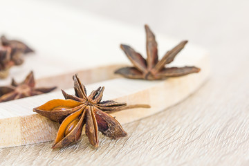 Close up Star anise seed on wood
