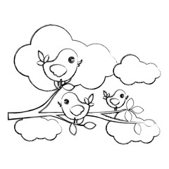 Fototapeta premium figure birds in the branches trees and cloud icon, vector illustraction design