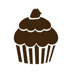 brown muffin with strawberry icon, vector illustraction design