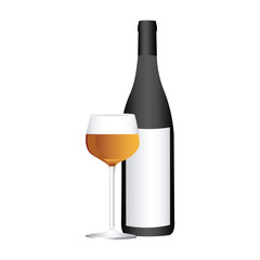 wine bottle with glass with wine icon, vector illustraction design