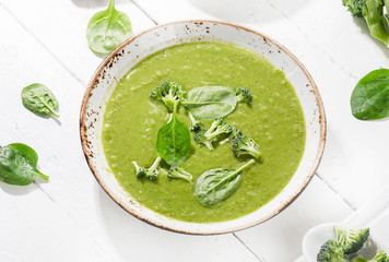 Bowl of green vegetables soup.