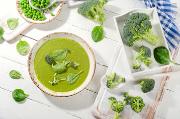 Green vegetables soup with broccoli and spinach.