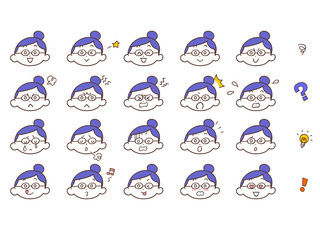 女性　顔　表情　アイコン　セット　眼鏡　
