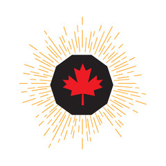 Made in Canada banner, flag red maple leaf.