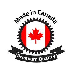 Made in Canada banner, flag red maple leaf.