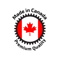 Fototapeta premium Made in Canada banner, flag red maple leaf.
