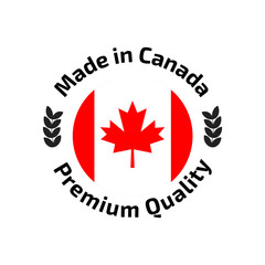 Made in Canada banner, flag red maple leaf.