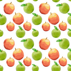 Green and red apples seamless pattern on white