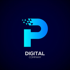 Letter P Pixel logo, Triangle,Blue color,Technology and digital logotype - obrazy, fototapety, plakaty