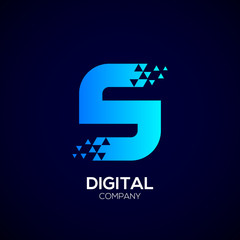 Letter S Pixel logo, Triangle,Blue color,Technology and digital logotype