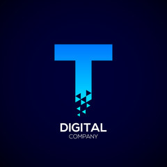 Letter T Pixel logo, Triangle,Blue color,Technology and digital logotype