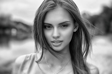 Magnificent beauty girl portrait in black and white