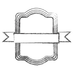grayscale sketch of rectangular frame with ribbon in the center vector illustration