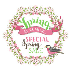 Fototapeta premium Spring is coming. Special spring sale template.