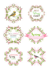 Vector spring ornate frames isolated on white background.