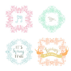 Vector spring blossoms outlined frames.