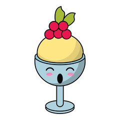 kawaii glass cup ice cream cherry vector illustration eps 10