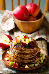 Apples pancakes with marple syrup