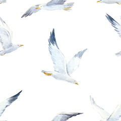 Fototapeta premium Watercolor seagull pattern