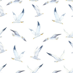 Naklejka premium Watercolor seagull pattern