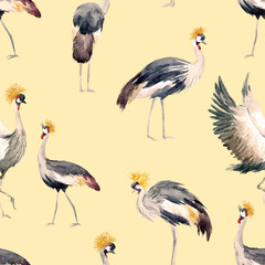 Watercolor vector african crane pattern