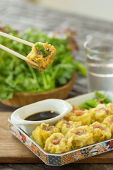 Dim Sum, Chinese Food, chinese steamed dumpling on white plate.