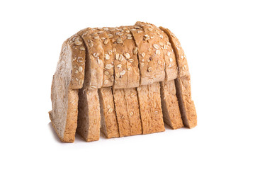 loaf of whole wheat bread isolated on white background.