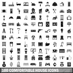 100 comfortable house icons set in simple style 