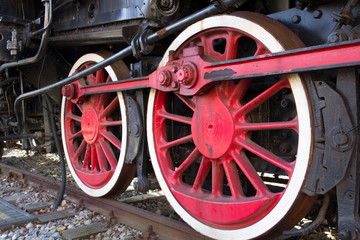 Steam locomotive wheels close up