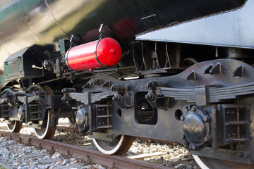 Steam locomotive wheels close up