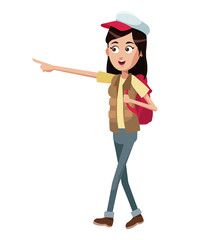 woman walk backpack and cap vector illustratioon eps 10