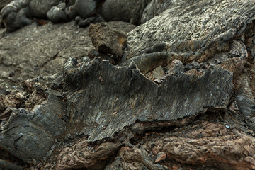 Background of frozen lava field at Tolbachik volcano, after eruption in 2012, Klyuchevskaya Group of Volcanoes