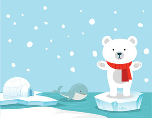 Cute polar bear and whale background