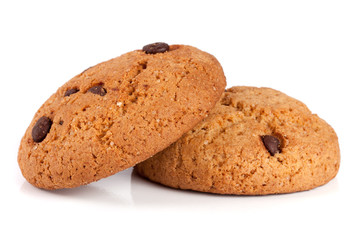 Oatmeal cookies with chocolate isolated on white background