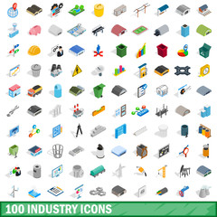 100 industry icons set, isometric 3d style