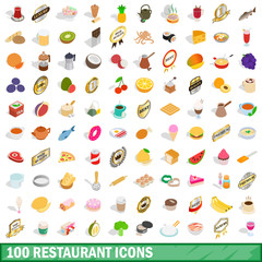 100 restaurant icons set, isometric 3d style