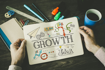 GROWTH sketch on notebook
