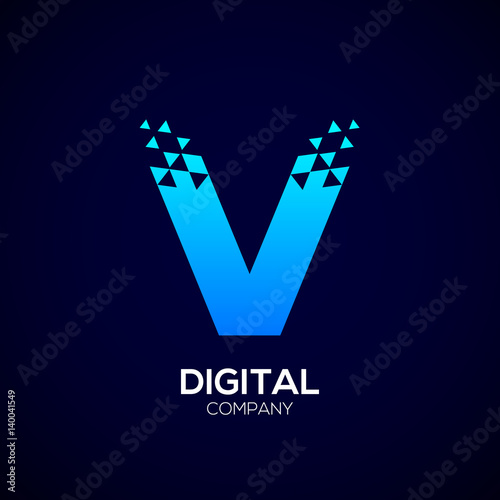 Letter V Pixel Logo Triangle Blue Color Technology And Digital Logotype Wall Mural Raoraby