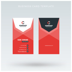 Modern Creative Vertical Red Business Card Template. Flat Design Vector Illustration. Stationery Design