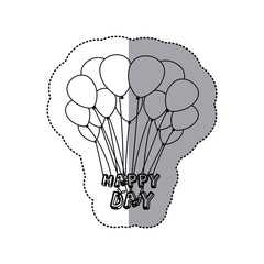 monochrome contour sticker of happy day celebration balloons vector illustration