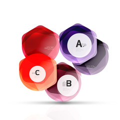 Glass color hexagons. Glossy plastic hexagon design with text