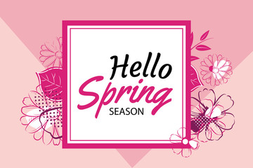 Hello spring banner template with colorful flower.Can be use voucher, wallpaper,flyers, invitation, posters, brochure, coupon discount.