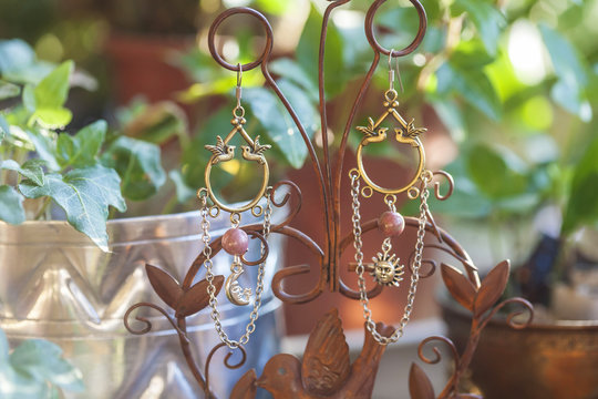 Beautiful earring on hippie background